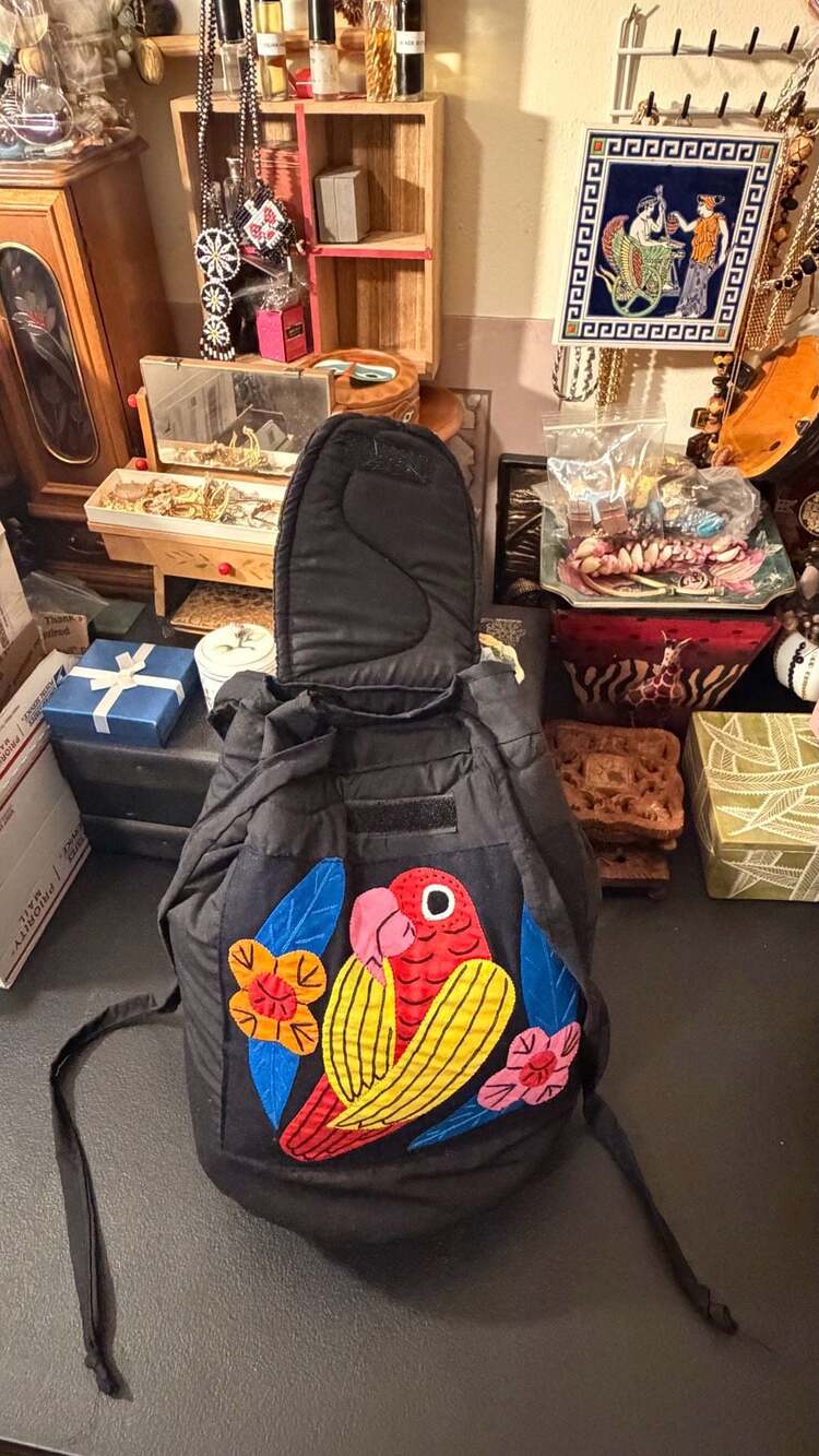 Handmade Black Quilted Parrot Bag Backpack